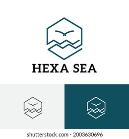 Logotipo de cosecha de aves de la gaviota marina de Hexagon