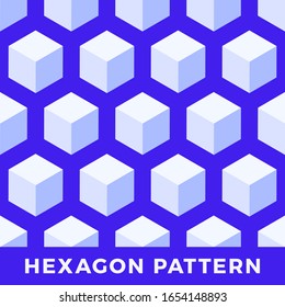 Hexagon seamless, abstract cube vector pattern. Blue color tone design, geometric 3d vector wallpaper, cube pattern background.