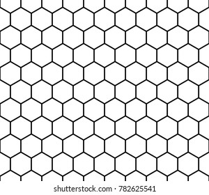 Hexagon Seamless Pattern. Black Line Honeycomb Repeatable Pattern On White Background Vector.