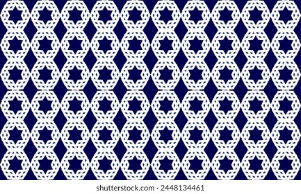 Patrón sin costuras hexagonal con flores azules, patrón sin costuras con estrellas azules sobre fondo blanco. Flor azul Patrón sin fisuras en azul y blanco. Diseño de Vector para la impresión de la tela, fondo
