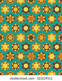 Hexagon seamless pattern. Geometric shapes. Blue and gold wallpaper. Color repeat background.