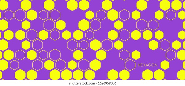 Hexagon seamless pattern geometric vector background. Abstract minimalistic flat simple honeycomb yellow and violet bright design 