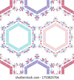 Hexagon. Seamless pattern. Geometry. Design with manual hatching. Textile. Ethnic boho ornament. Vector illustration for web design or print.