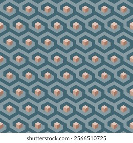 Hexagon seamless pattern of hexagonal and geometrical shapes. Trippy psychedelic geometric surface design of abstract shapes. Line textured multicolor background.