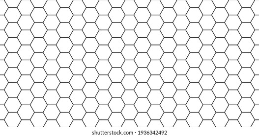 Hexagon Seamless Pattern. Honeycomb Background. Texture With Hexagon Of Honey Comb. Black Grid Of Bee. Abstract Geometric Background. Hex Tile Of Mosaic. Line Ornament For Hive. Vector.