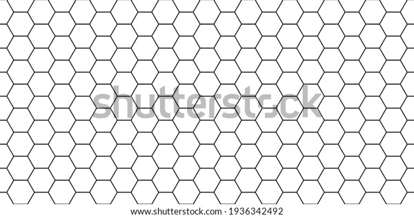 Hexagon\
seamless pattern. Honeycomb background. Texture with hexagon of\
honey comb. Black grid of bee. Abstract geometric background. Hex\
tile of mosaic. Line ornament for hive.\
Vector.