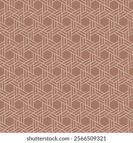 Hexagon seamless pattern of monochromatic hexagon shapes. Geometric surface design of abstract geometrical line arts. Abstract texture on coffee mocha color background.