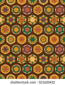 Hexagon seamless pattern. Oriental gold and brown background.