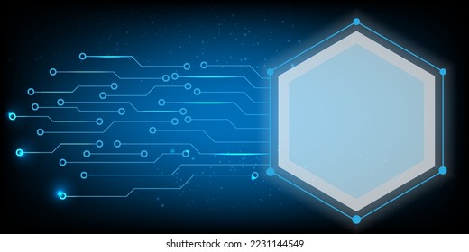 Hexagon security Electronic circuit board for safety with  hologram vector concept for future technology element background business screen