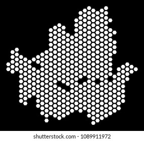 Hexagon Seoul city map. Vector territorial scheme on a black background. Abstract Seoul city map collage is made with hex tile elements.