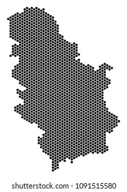 Hexagon Serbia map. Vector geographic scheme on a white background. Abstract Serbia map collage is done with hexagon pixels.