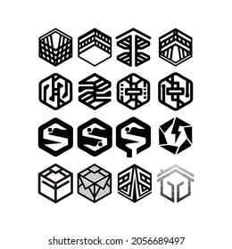 Hexagon set logo design vector template.