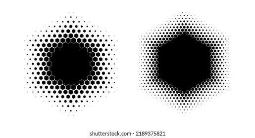 Hexagon Shadow Halftone Gradient With Hexagonal Pattern Vector Illustration Set