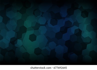 Hexagon shape abstract with dark blue and dark green gradient shading background.