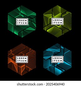 Hexagon shape with abstract line pattern color design element vector set