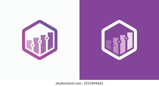 Diseño de logotipo de Vector de tabla de crecimiento de datos analíticos de forma hexagonal con estilo moderno, simple, limpio y abstracto. Icono para negocios, y marca personal.