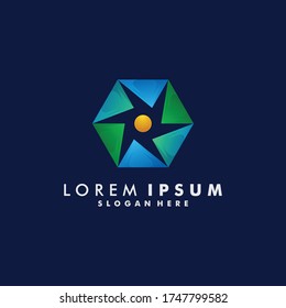 Hexagon shape colorful logo template, polygon shape icon logotype vector illustration