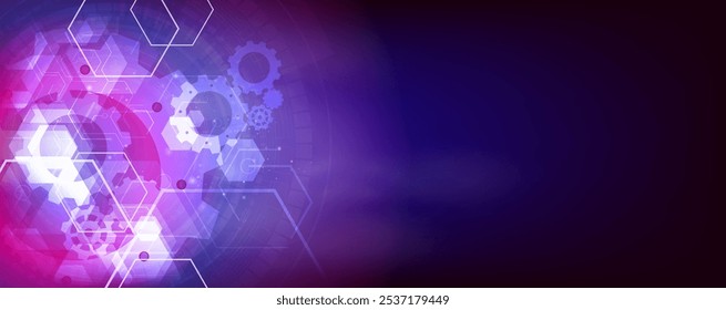 Forma hexagonal y elemento de engranaje con fondo azul claro solf, fondo abstracto de Tecnología