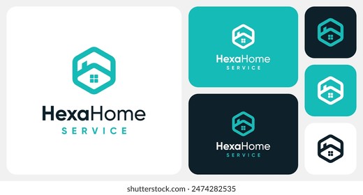 Hexagon shape geometric house vector logo design with modern, simple, clean and abstract style.