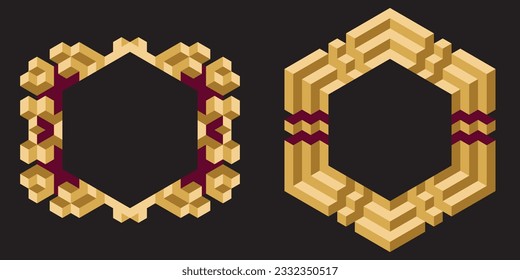 Hexagon-Form von goldenen 3D-Würfeln. Goldrahmen, Vektorgrafik. Einziges Design-Element. #38