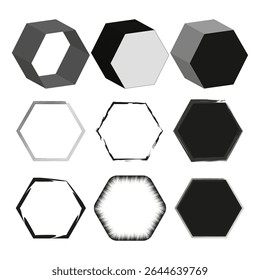 Ícone de forma hexágono. Vetor preto e branco. Figura da forma geométrica. Símbolo de contraste mínimo.