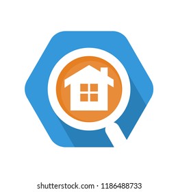 hexagon shape icon with the concept of finding a house