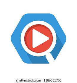 hexagon shape icon with the concept of searching for multimedia services