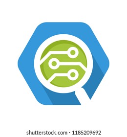 hexagon shape icon with the concept of technology research