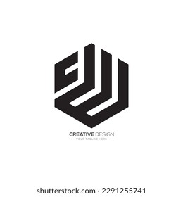 Hexagon shape letter C W unique flat creative monogram polygon logo