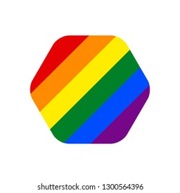 Hexagon shape LGBT rainbow pride flag symbol. The sign created for popularizing and support the LGBT community in social media. The design graphic element is saved as a vector illustration EPS file