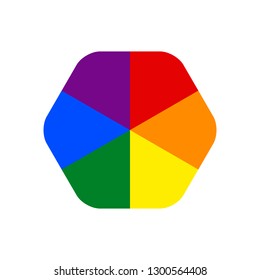Hexagon shape LGBT rainbow pride flag symbol. The sign created for popularizing and support the LGBT community in social media. The design graphic element is saved as a vector illustration EPS file