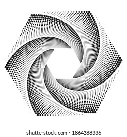 hexagon shape with little hexagons in halftone spiral effect