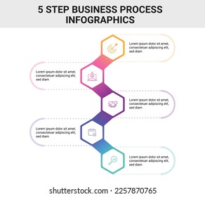 Hexagon shape loop zig zag infographics diagram. 5 Step business process infographic concept.