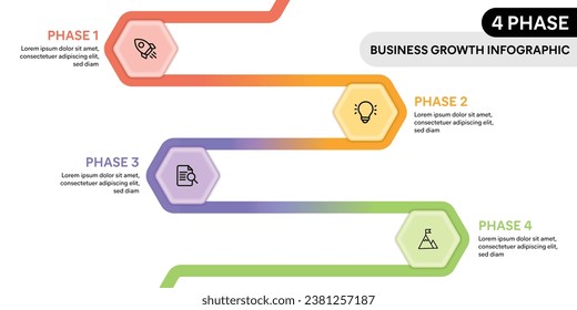 Hexagon shape loop zig zag infographics. 4 Step business process infographic concept.