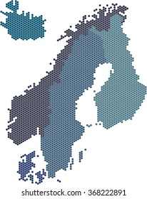 Hexagon Shape Nordic Counties Map On White Background. Vector Illustration.