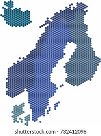 Hexagon shape Nordic counties map on white background. Vector illustration.