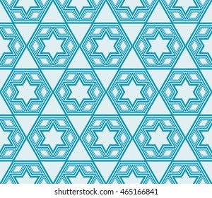 hexagon shape pattern. Series mirror transformation of hexagon shapes. Vector illustration. For the interior design, printing, textile industry. Blue color