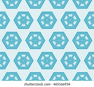 hexagon shape pattern. Series mirror transformation of hexagon shapes. Vector illustration. For the interior design, printing, textile industry. Blue color