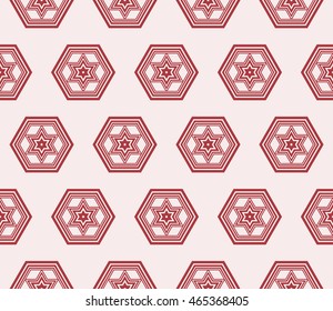hexagon shape pattern. Series mirror transformation of hexagon shapes. Vector illustration. For the interior design, printing, textile industry. Pink color