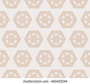 hexagon shape pattern. Series mirror transformation of hexagon shapes. Vector illustration. For the interior design, printing, textile industry. Beige color