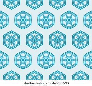 hexagon shape pattern. Series mirror transformation of hexagon shapes. Vector illustration. For the interior design, printing, textile industry. Blue color