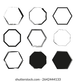 Hexagon shape set. Geometric figure vector. Black white combination. Minimal abstract layout.