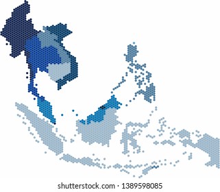 Hexagon shape South east Asia and nearby countries map. Vector illustration.