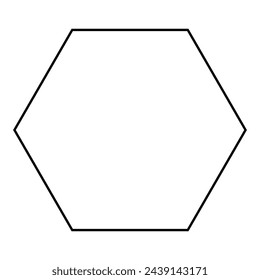 Hexagon shape symbol, black and white vector silhouette illustration isolated on white background
