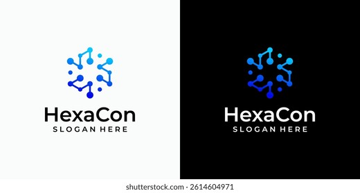 Hexagon shape technology connection vector logo design with modern, simple, clean and abstract style. Icon for business, science and personal branding.