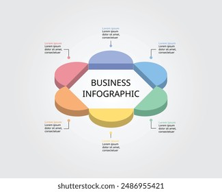 Plantilla de forma hexagonal para infografía isométrica de negocios para presentación de 6 elementos