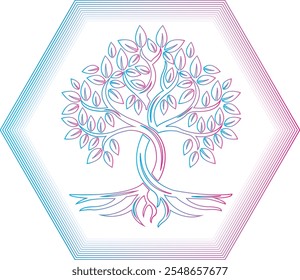 Línea de árbol de forma hexagonal, Vector, arte, ilustración, eps