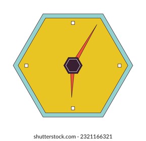 Hexagon shape wall clock flat line color isolated vector object. Honeycomb design clock. Editable clip art image on white background. Simple outline cartoon spot illustration for web design