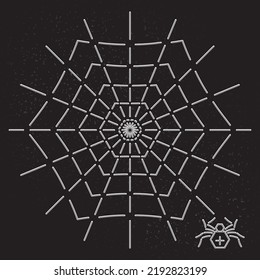 Hexagon Shape Web und Spider Inverted Line Style Symbol als Halloween Holidays Advertising Decoration Template - Weiß auf schwarzem Hintergrund - Vektorflaches Grafikdesign