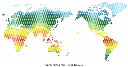 Hexagon shape world map on white background. Vector illustration.